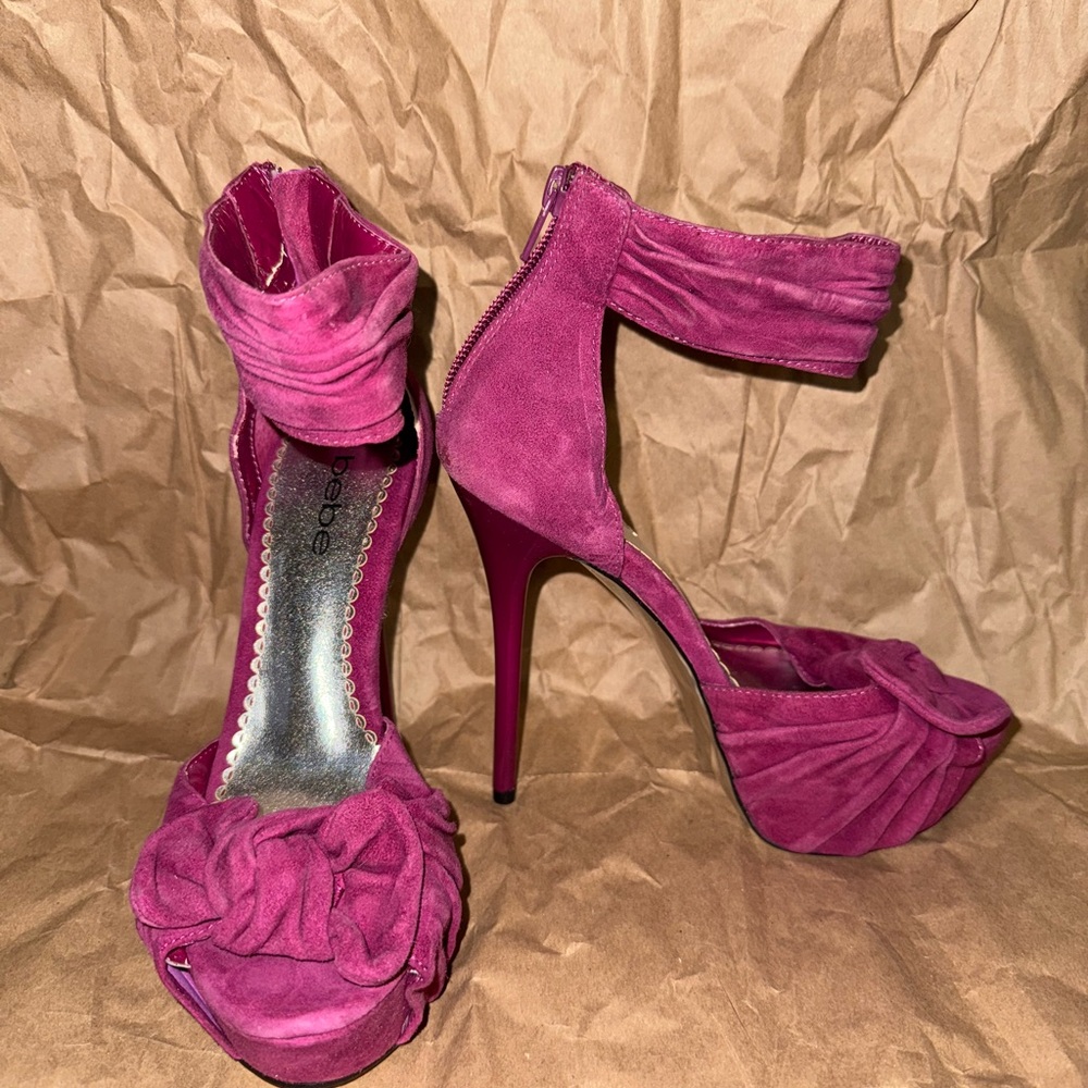 bebe Fuchsia Ankle Strap Heels